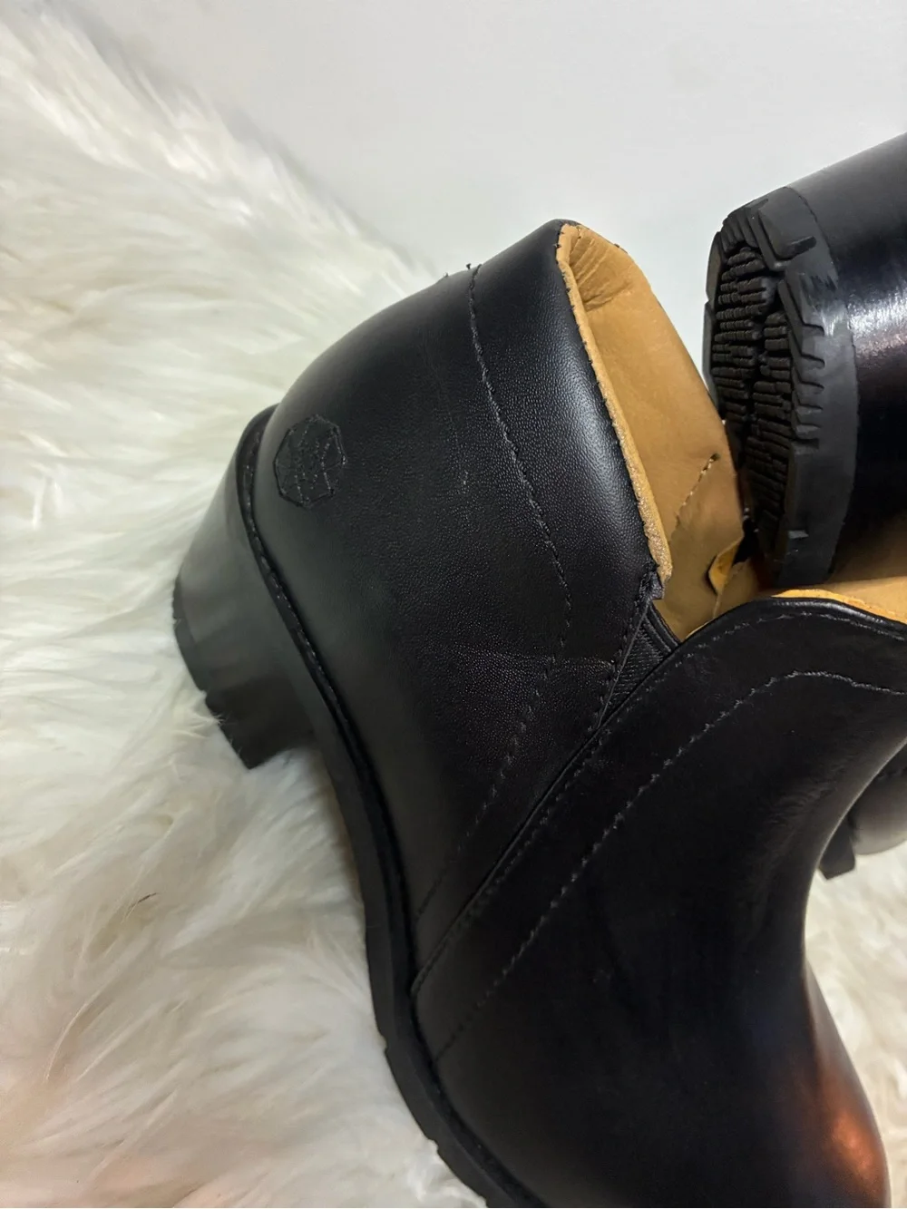 Women's Black Low Heel Ankle Booties - Smooth Leather-Look Slip-On